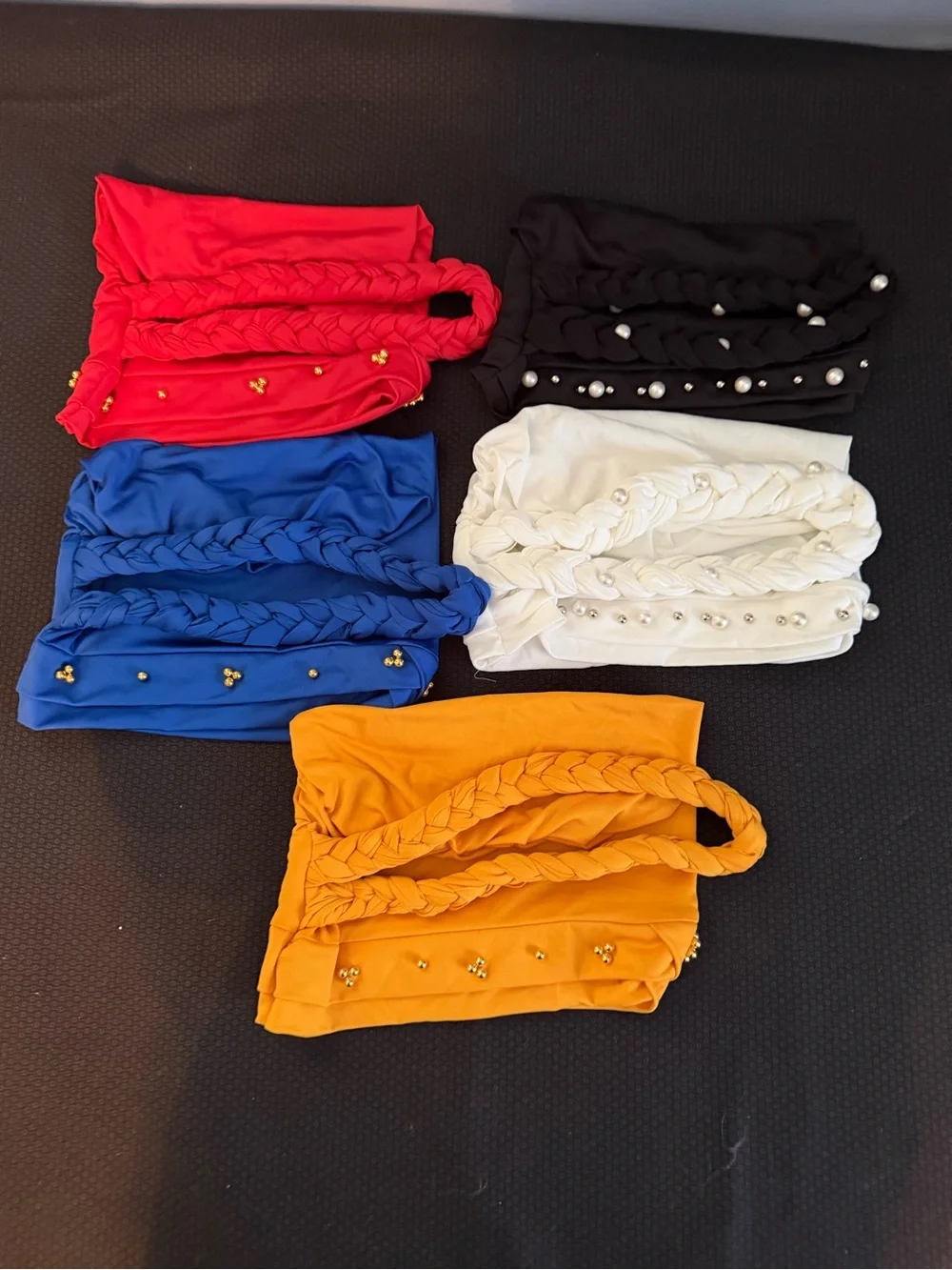 Lot of 5 - Braided wrap around turban hats. Fabric is soft polyester.